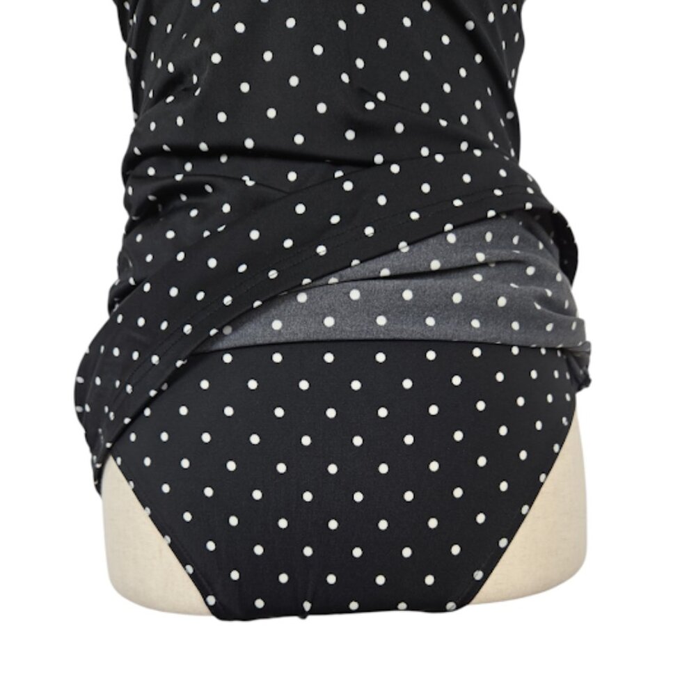 ASOS Slim Black & White Polka Dot Ruched One-Piece Swimsuit Halter Straps US 6 - Picture 2 of 8